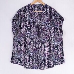 Torrid Top Blouse Women Sz 1X Multicolor Herringbone Popover Pockets Lightweight